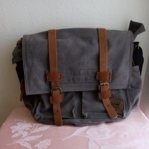 Sechunk Military Style Leather Canvas Messenger Shoulder Bag Back to School